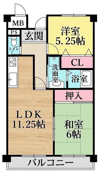 ラ・ファリーヌマンション(2LDK/2階)の間取り写真