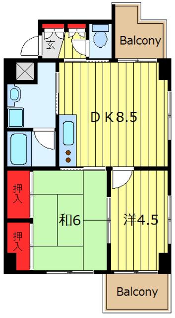 クラウンハイツ(2DK/3階)の間取り写真