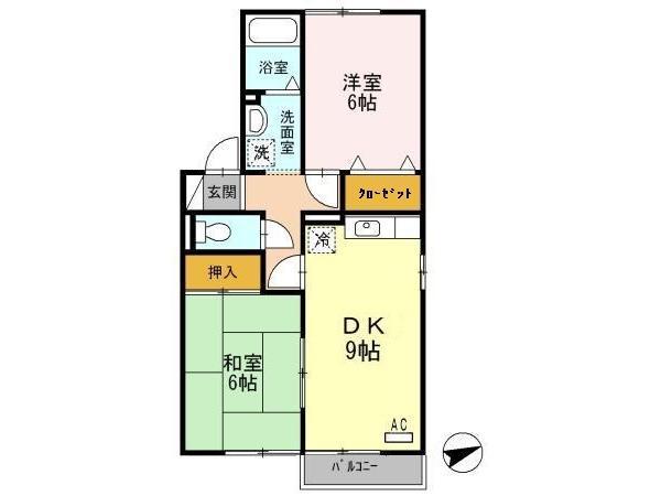 ヴィラージュ田中(2DK/2階)の間取り写真