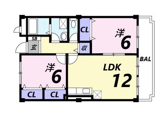 フリーダム中村(2LDK/3階)の間取り写真