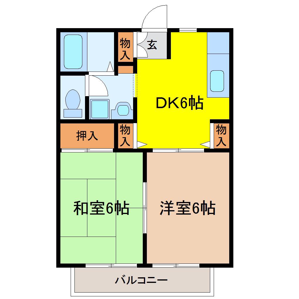 エスポワール柳生A(2DK/2階)の間取り写真
