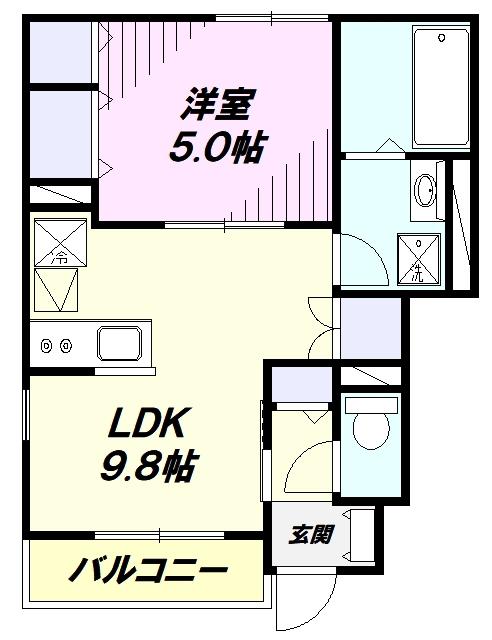 アムール東福生(1LDK/1階)の間取り写真