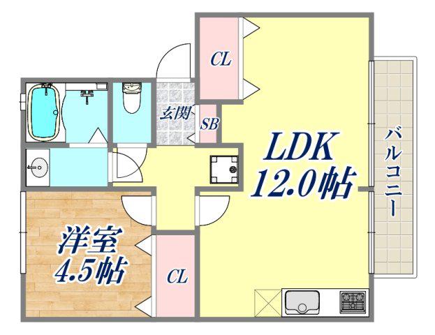 ドルフ武庫(1LDK/1階)の間取り写真