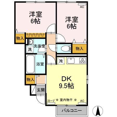 ロイヤルスクエア C(2DK/1階)の間取り写真