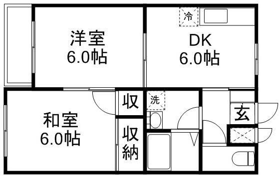 アベニュー城山A棟(2DK/1階)の間取り写真