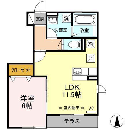 ラピス湘南(1LDK/1階)の間取り写真