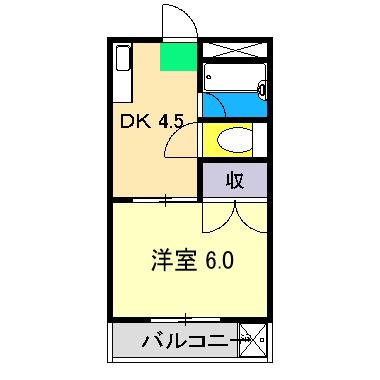西山ハイツ1(1DK/4階)の間取り写真