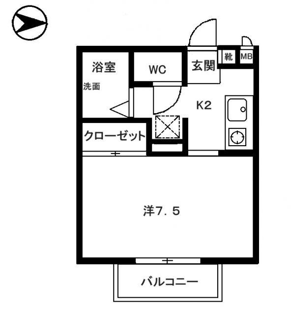 グランドグリーンハイツ(1K/2階)の間取り写真