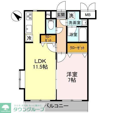 リラッサーレ I(1LDK/1階)の間取り写真