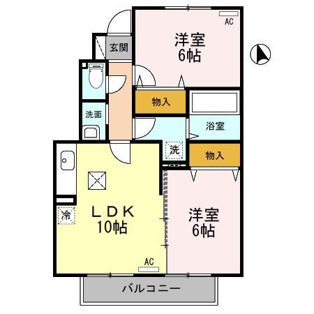 アンフロイデA(2LDK/1階)の間取り写真