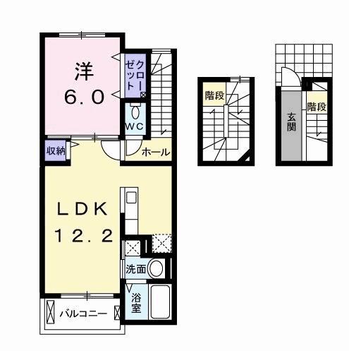 テ・ルサーマC(1LDK/3階)の間取り写真
