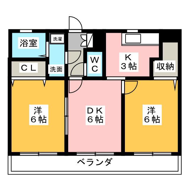 サンメゾン7(2LDK/4階)の間取り写真