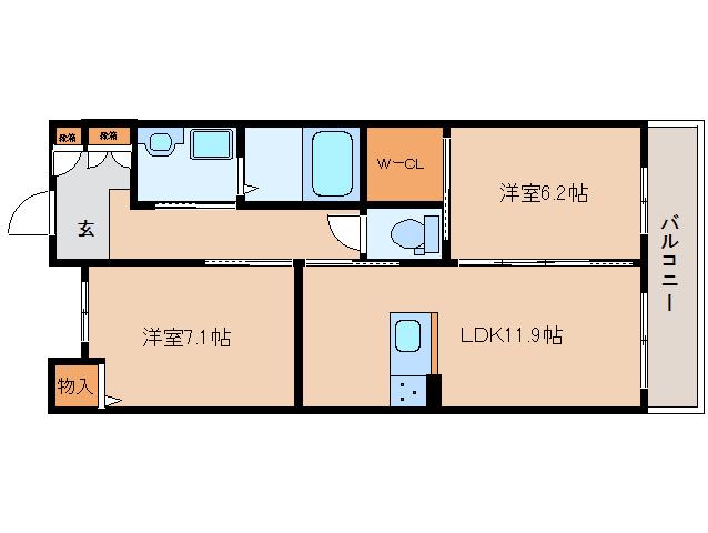 リラフォート大安寺(2LDK/2階)の間取り写真
