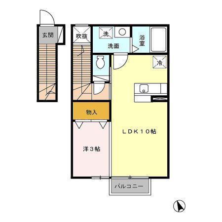 ローズシャルダン(1LDK/2階)の間取り写真