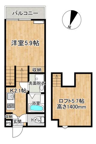 ヴィオラ卸本町(1K/2階)の間取り写真