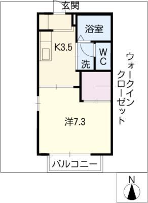 アリアーレ段の上(1K/1階)の間取り写真