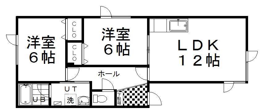 オリーブハイツI(2LDK/1階)の間取り写真
