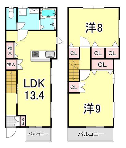 バラード夙川(2LDK/1階)の間取り写真