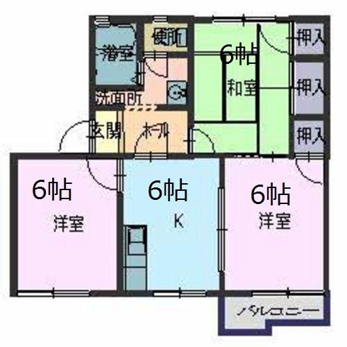 タウニィ田寺(3DK/2階)の間取り写真