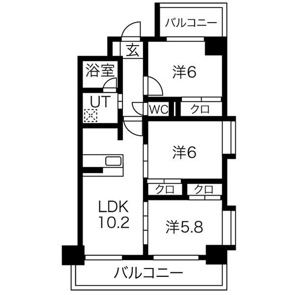 ヒルクレスト西大橋(3LDK/7階)の間取り写真
