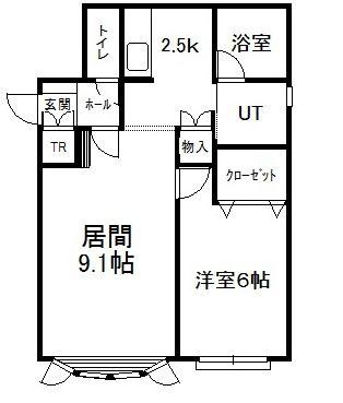 フロスティームーンA(1LDK/2階)の間取り写真