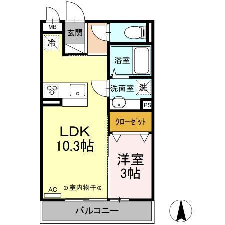 コモンリード華孝 山王(1LDK/2階)の間取り写真