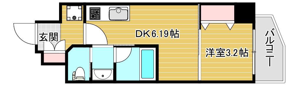 弁天町プライマリーワン(1DK/9階)の間取り写真
