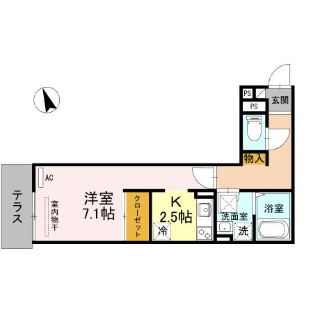 セジュールたまで(1K/1階)の間取り写真
