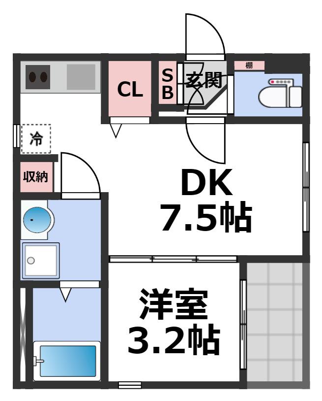 レルべ小路東(1DK/2階)の間取り写真