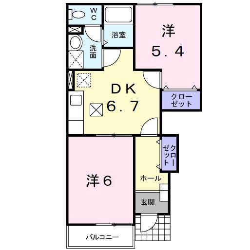 ピュアヒルズ(2DK/1階)の間取り写真