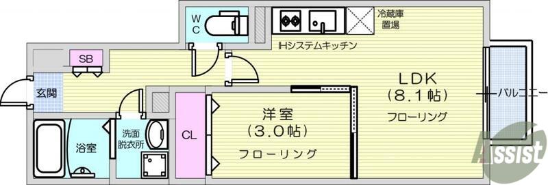 LINK STAGE西中田A(1LDK/1階)の間取り写真