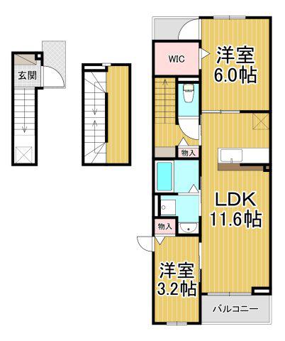 カーサ デル ソーレ(2LDK/3階)の間取り写真