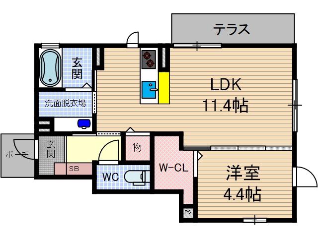 スタティオ2(1LDK/1階)の間取り写真