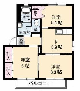 シャーメゾンカメリアB(2LDK/1階)の間取り写真