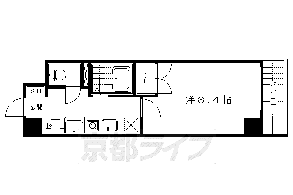 ヴィアーレ四条大宮(1K/9階)の間取り写真