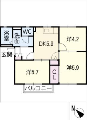 グリーンフラッツ A棟(3K/2階)の間取り写真