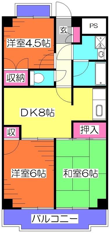 東所沢グリーンハイツ2号棟(3DK/2階)の間取り写真