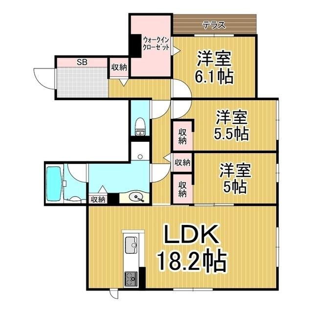 ル・シエル開智(3LDK/1階)の間取り写真