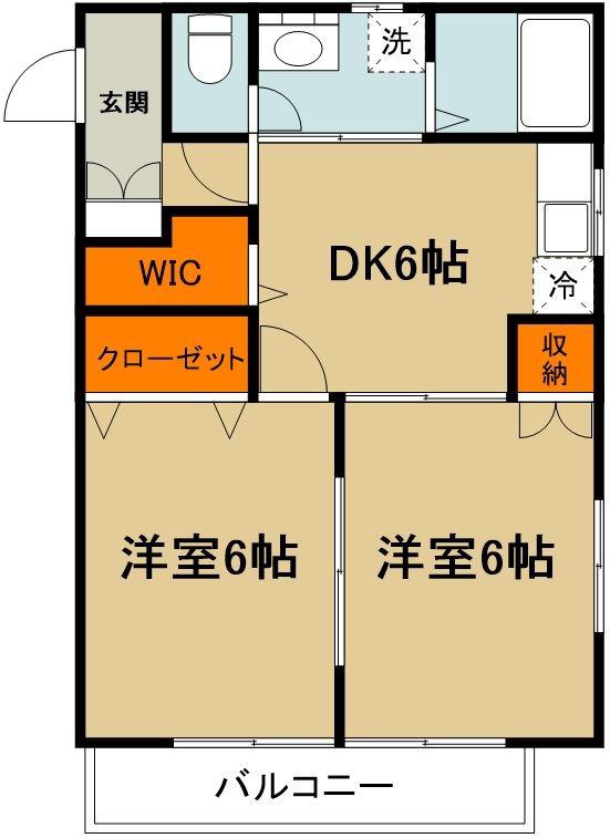 クリスタルセティーム(2DK/4階)の間取り写真