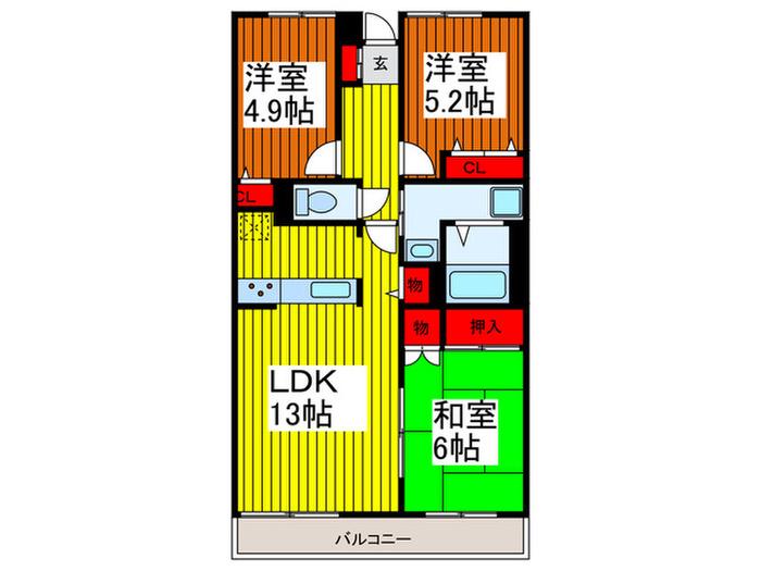 与野本町ハイツ(3LDK/8階)の間取り写真
