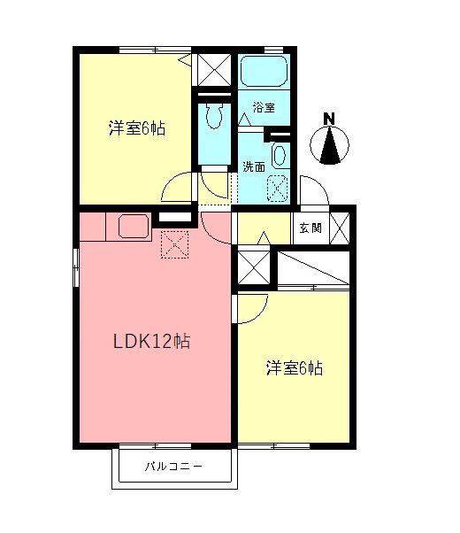 ディアコートB(2LDK/2階)の間取り写真
