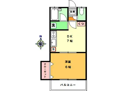 ポーラーワン(1DK/1階)の間取り写真