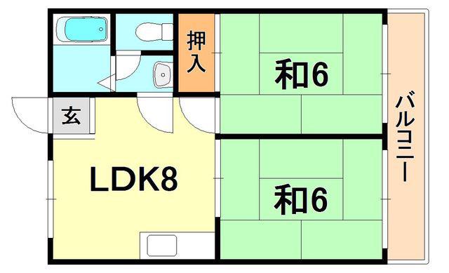 寿ハイツ(2LDK/3階)の間取り写真