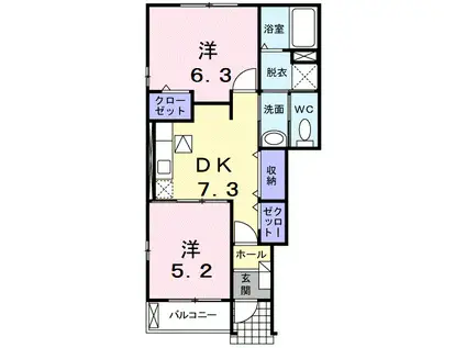 プラシード・ユダII(2DK/1階)の間取り写真
