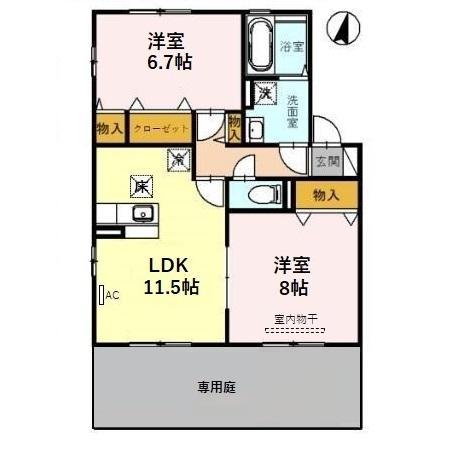 サンライズヒルB(2LDK/1階)の間取り写真