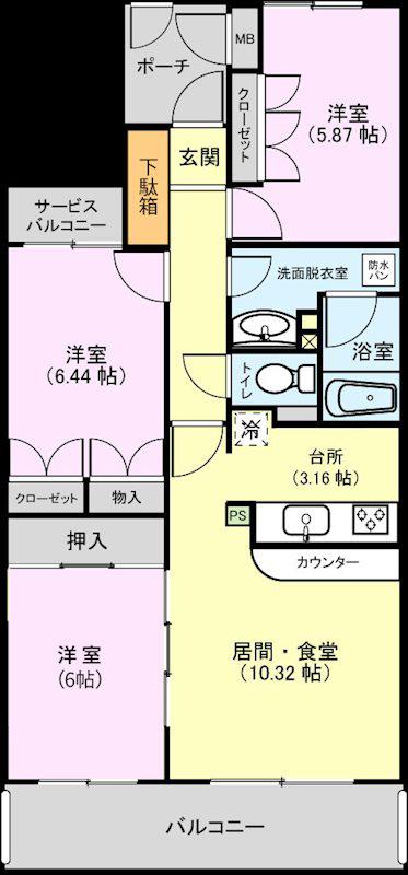 ブライティ広沢(3LDK/3階)の間取り写真