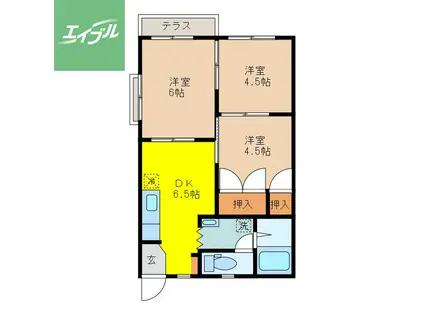 クレインハウス B(3DK/1階)の間取り写真