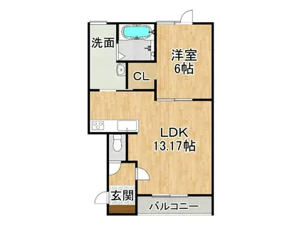 トレイブルックK館(1LDK/2階)の間取り写真