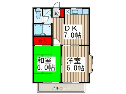 コーポフラワーA棟(2DK/2階)の間取り写真