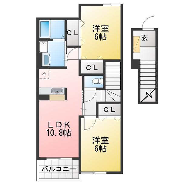 プリマ ヴェーラ B(2LDK/2階)の間取り写真